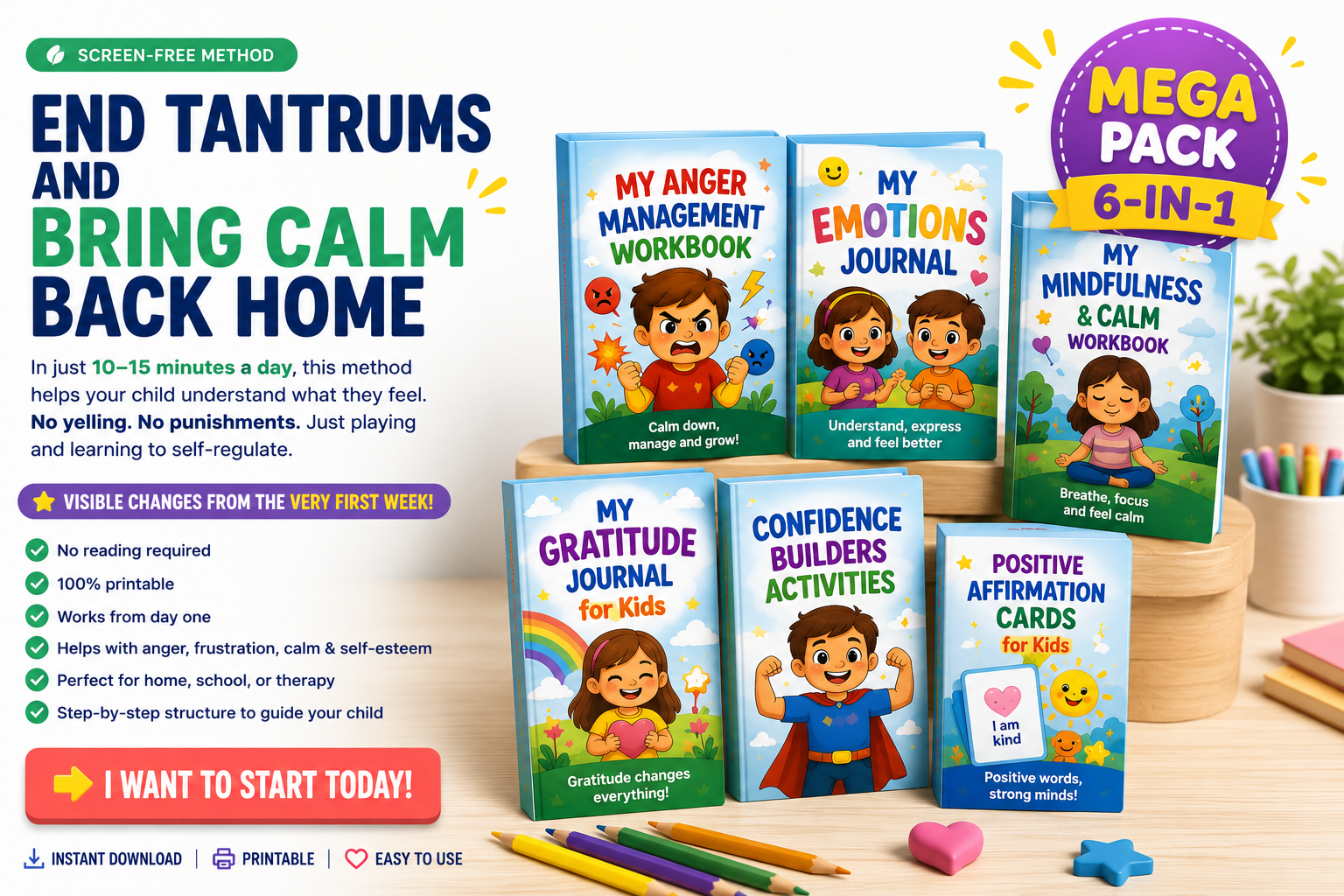 Calm Emotions 6-in-1 printable bundle for kids